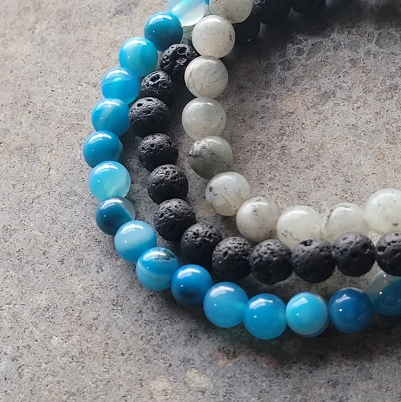 Gemstone Bead Handmade Bracelet Set of 3 - Picture 4 of 4